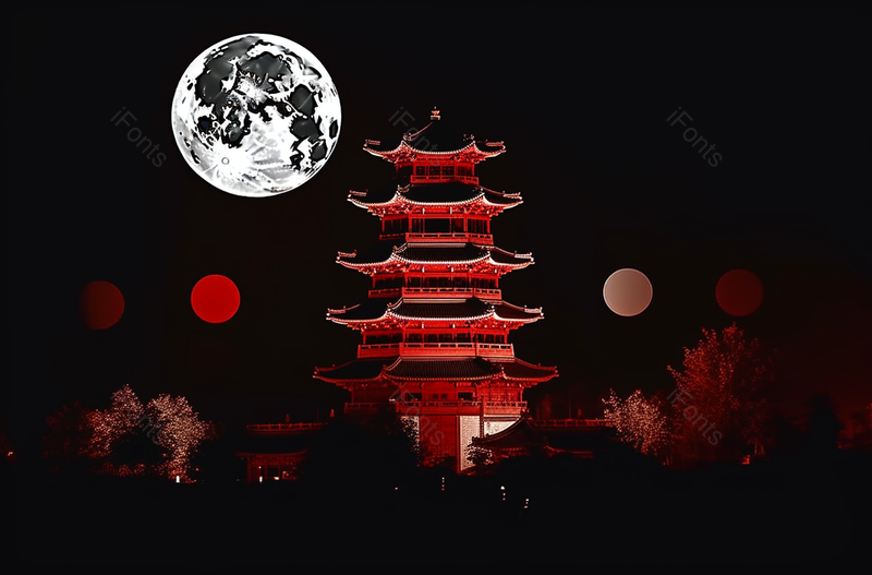 河南省三门峡市迎祥阁月圆夜晚景,高清,摄影图,摄影图片,图片大全,摄影图免费下载